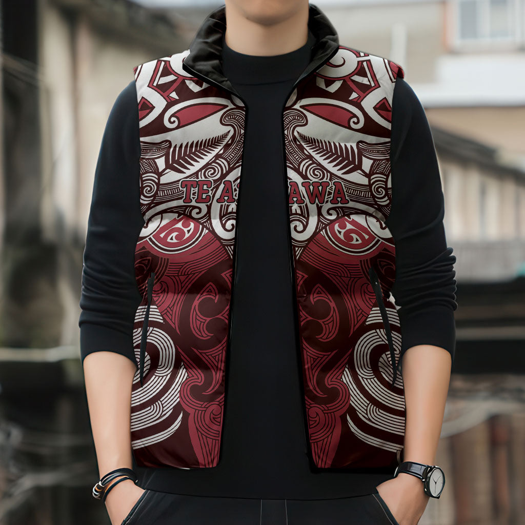 Personalised Maori Te Arawa Sleeveless Puffer Jacket Silver Fern Kowhaiwhai Art LT01 - Polynesian Pride