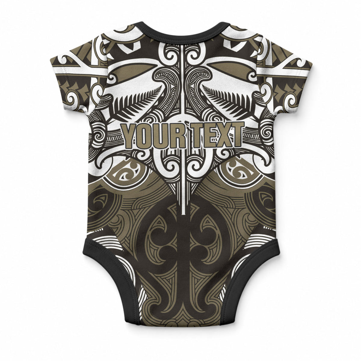 Personalised Maori Waikato Tainui Baby Onesie Silver Fern Kowhaiwhai Art