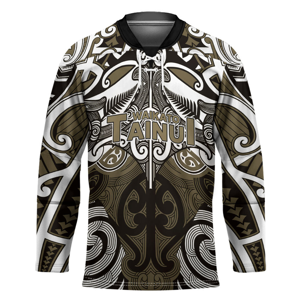 Personalised Maori Waikato Tainui Hockey Jersey Silver Fern Kowhaiwhai Art LT01 Unisex Muted Gold - Polynesian Pride