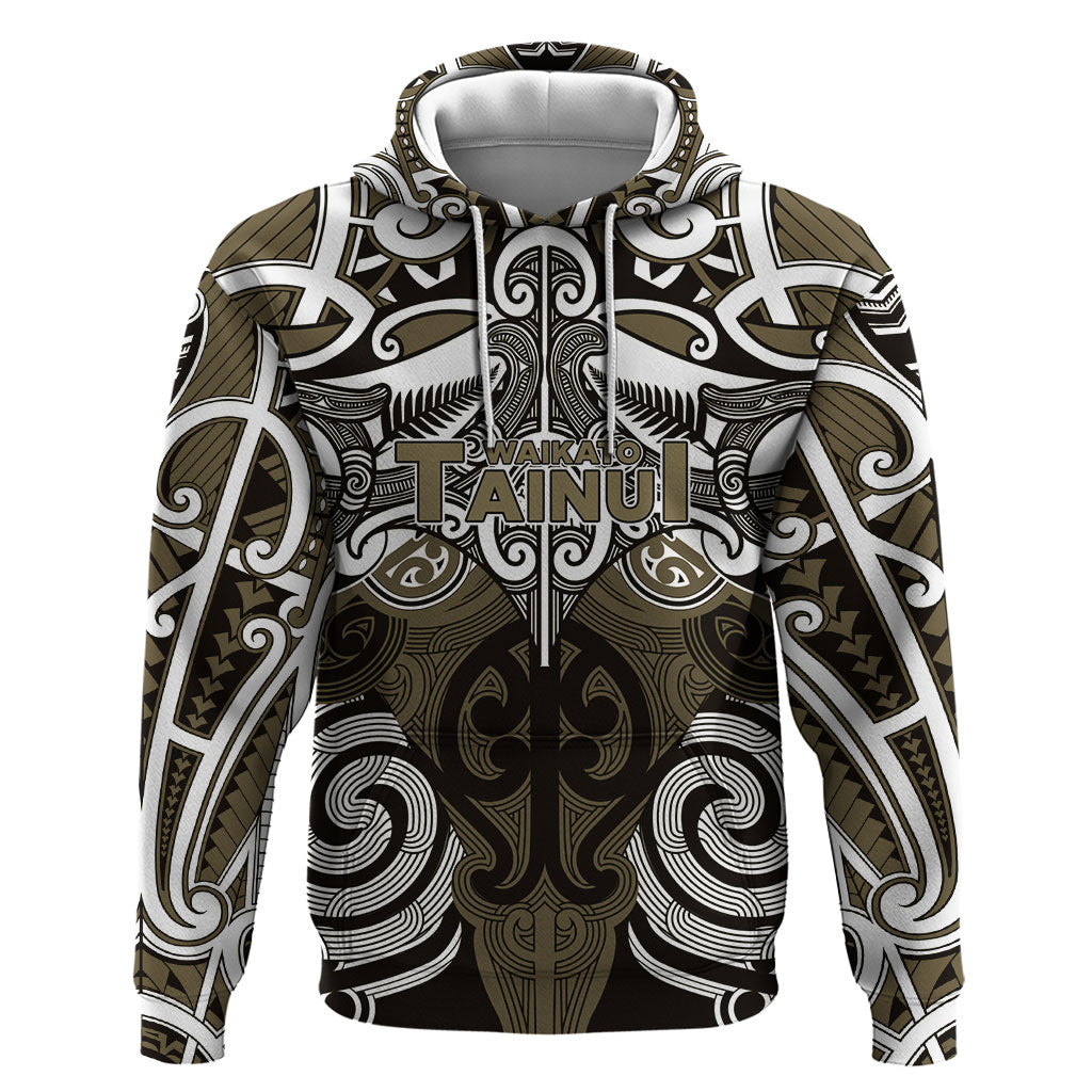 Personalised Maori Waikato Tainui Hoodie Silver Fern Kowhaiwhai Art LT01 Pullover Hoodie Muted Gold - Polynesian Pride