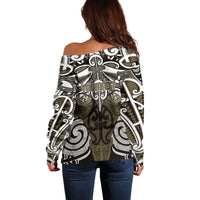 Personalised Maori Waikato Tainui Off Shoulder Sweater Silver Fern Kowhaiwhai Art LT01 - Polynesian Pride