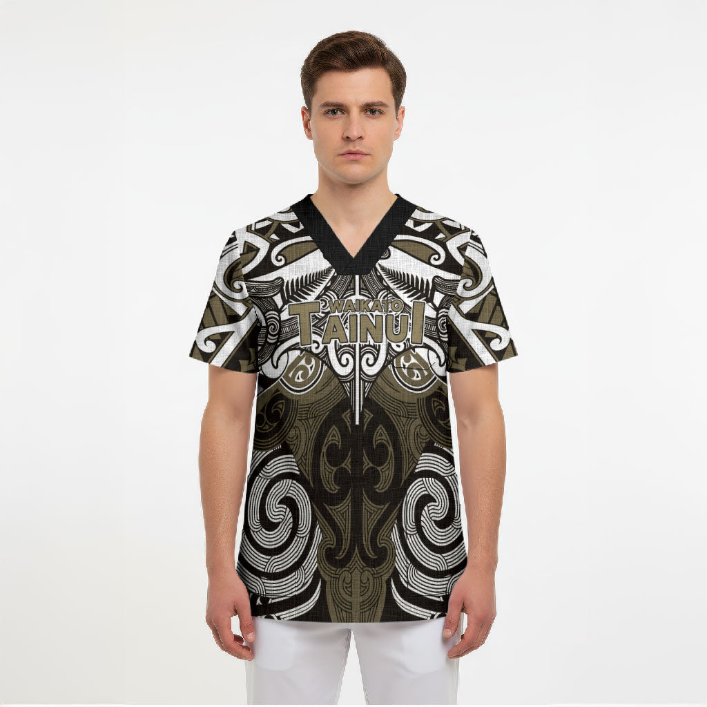 Personalised Maori Waikato Tainui Scrub Top Silver Fern Kowhaiwhai Art LT01 - Polynesian Pride