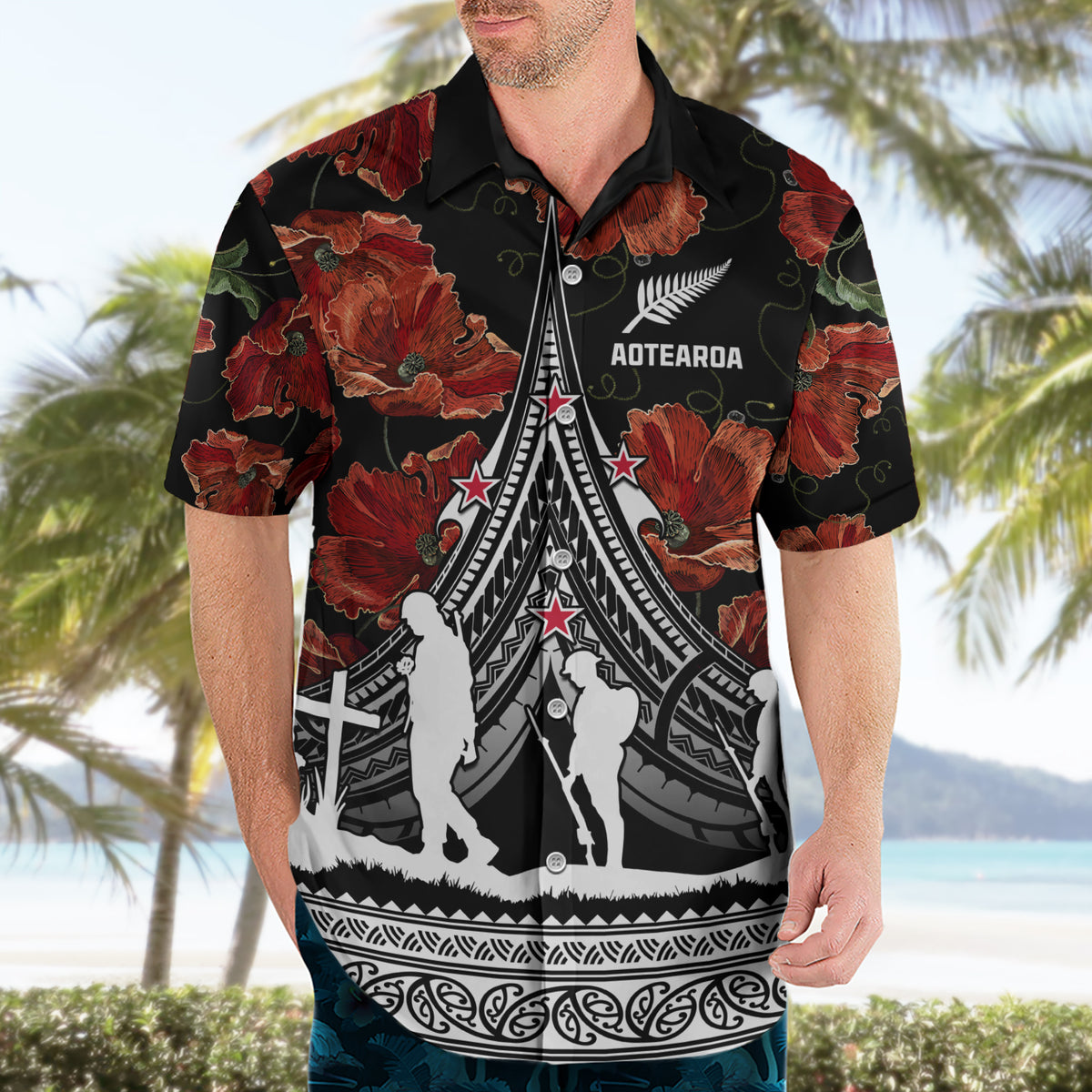 New Zealand ANZAC Day Hawaiian Shirt Poppy With Polynesian Pattern LT01 - Polynesian Pride
