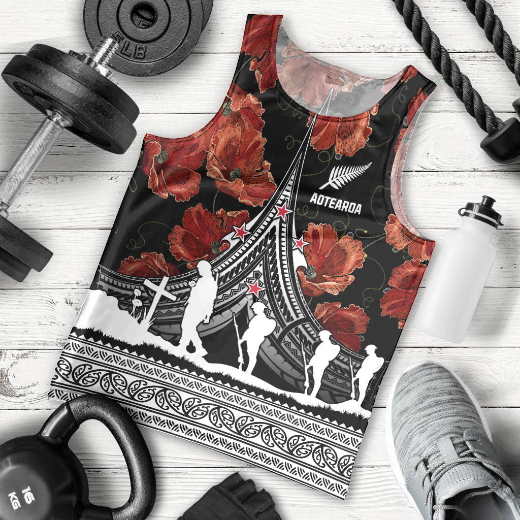 New Zealand ANZAC Day Men Tank Top Poppy With Polynesian Pattern LT01 - Polynesian Pride