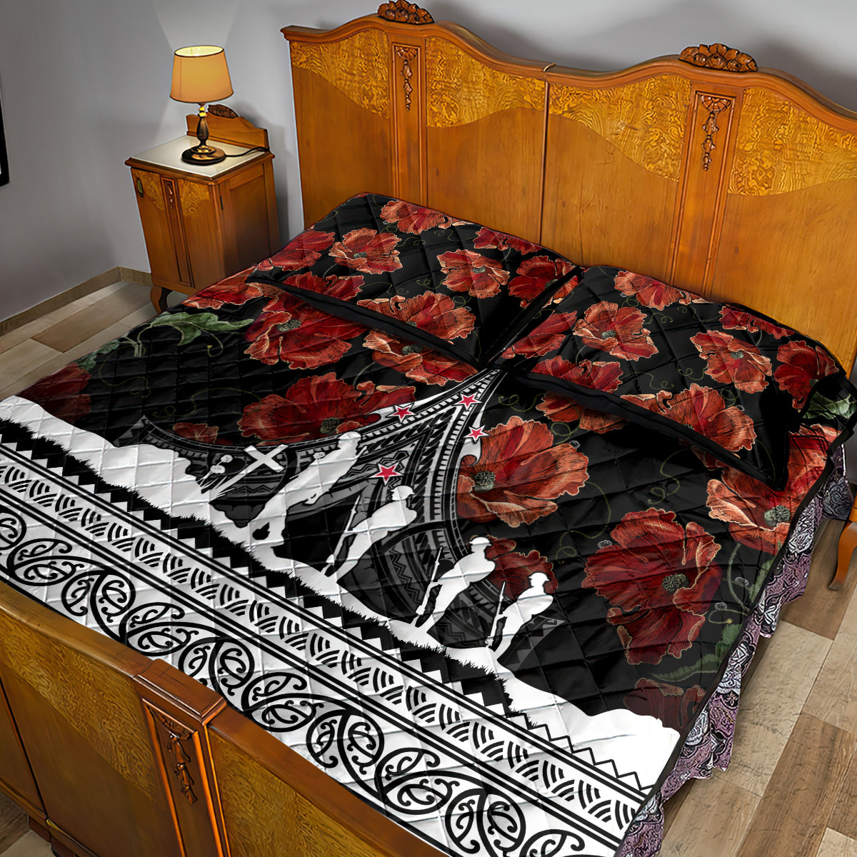 New Zealand ANZAC Day Quilt Bed Set Poppy With Polynesian Pattern LT01 - Polynesian Pride