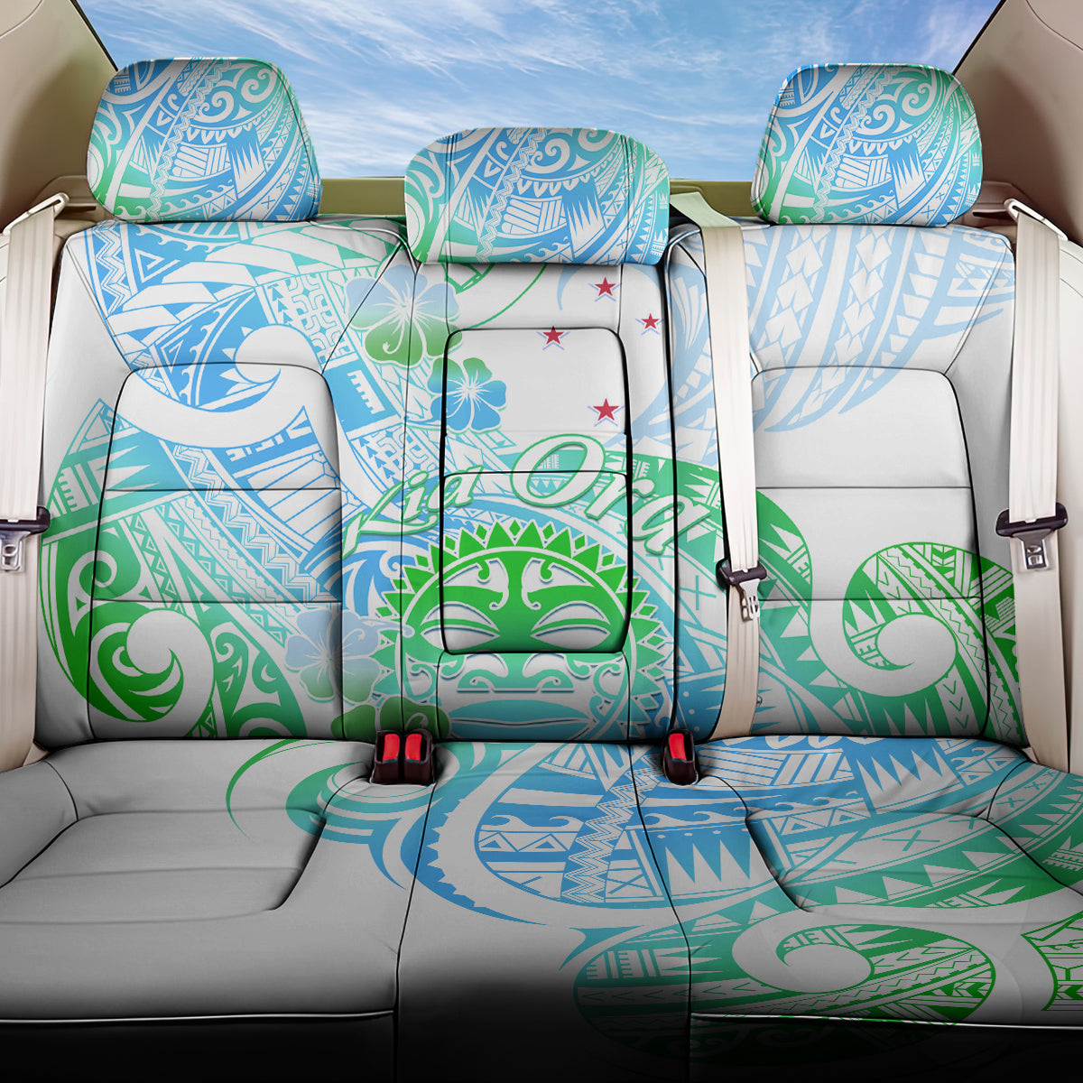 Kia Ora Maori New Zealand Pastel Back Car Seat Cover Sun Ta Moko Aqua Green Version LT01 One Size Aqua - Polynesian Pride