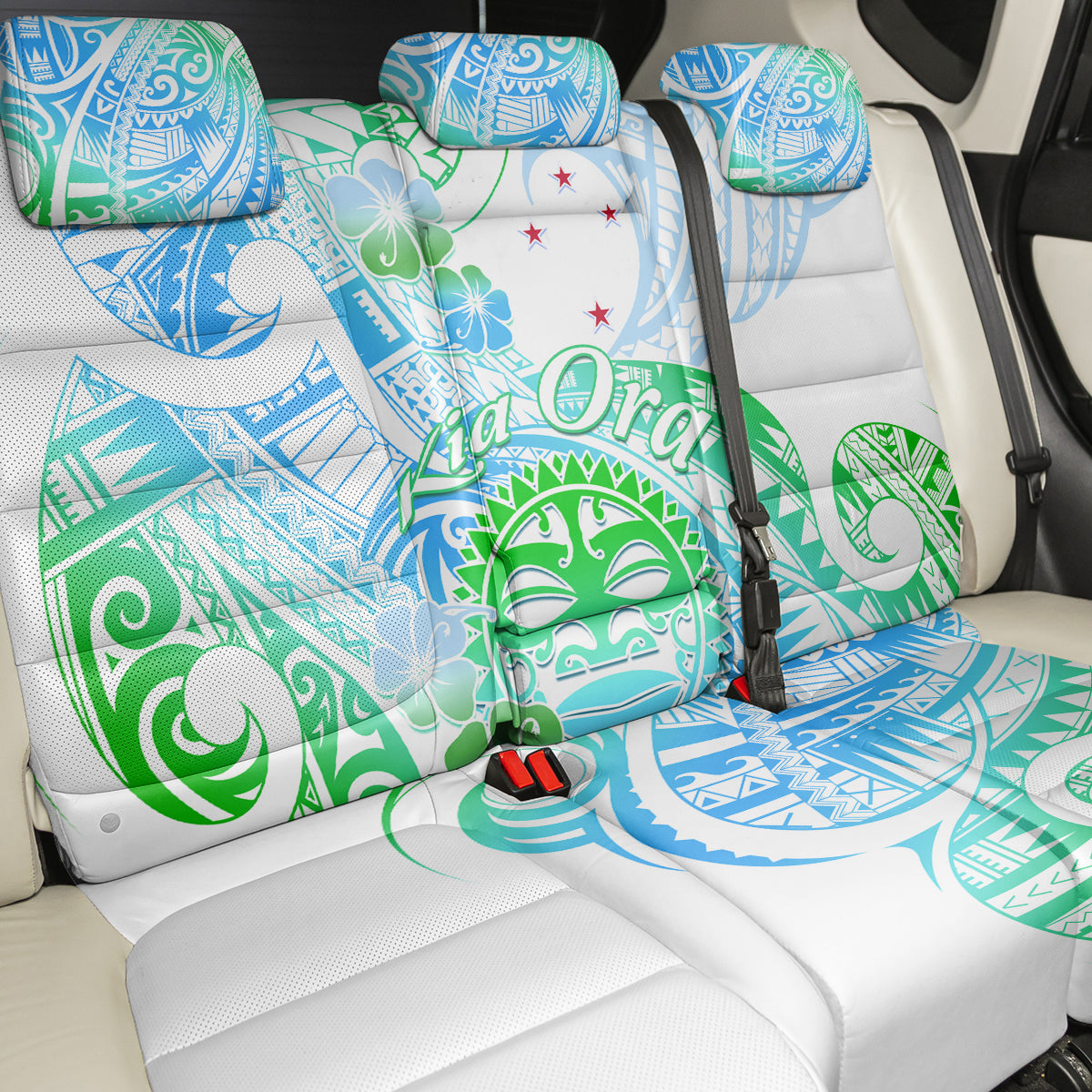 Kia Ora Maori New Zealand Pastel Back Car Seat Cover Sun Ta Moko Aqua Green Version LT01 - Polynesian Pride
