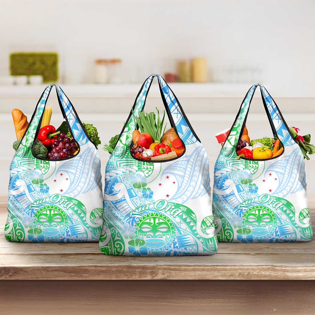 Kia Ora Maori New Zealand Pastel Grocery Bag Sun Ta Moko Aqua Green Version LT01 3-pack One Size Aqua - Polynesian Pride