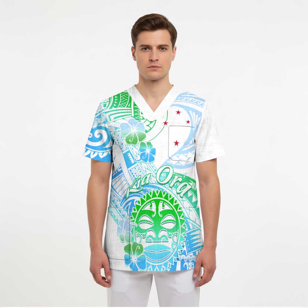 Kia Ora Maori New Zealand Pastel Scrub Top Sun Ta Moko Aqua Green Version - Polynesian Pride
