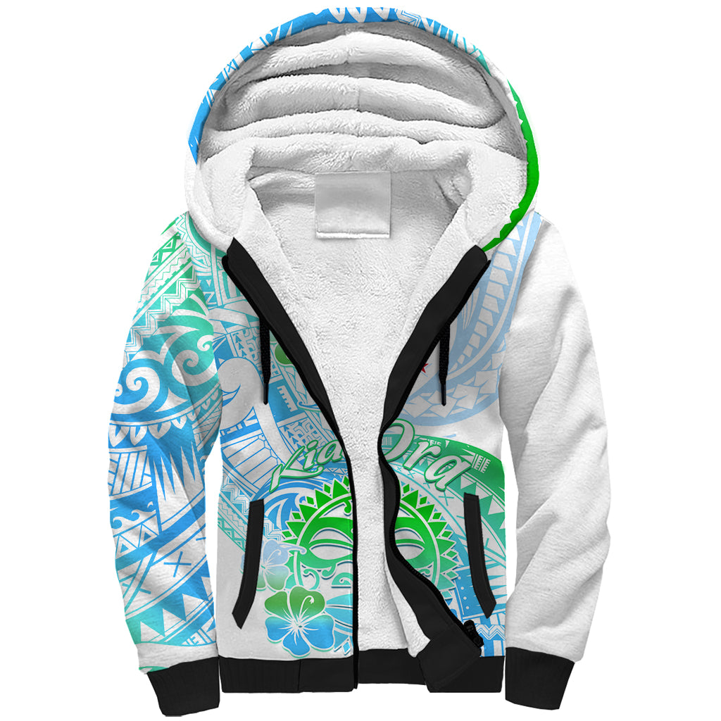 Kia Ora Maori New Zealand Pastel Sherpa Hoodie Sun Ta Moko Aqua Green Version LT01 Unisex Aqua - Polynesian Pride
