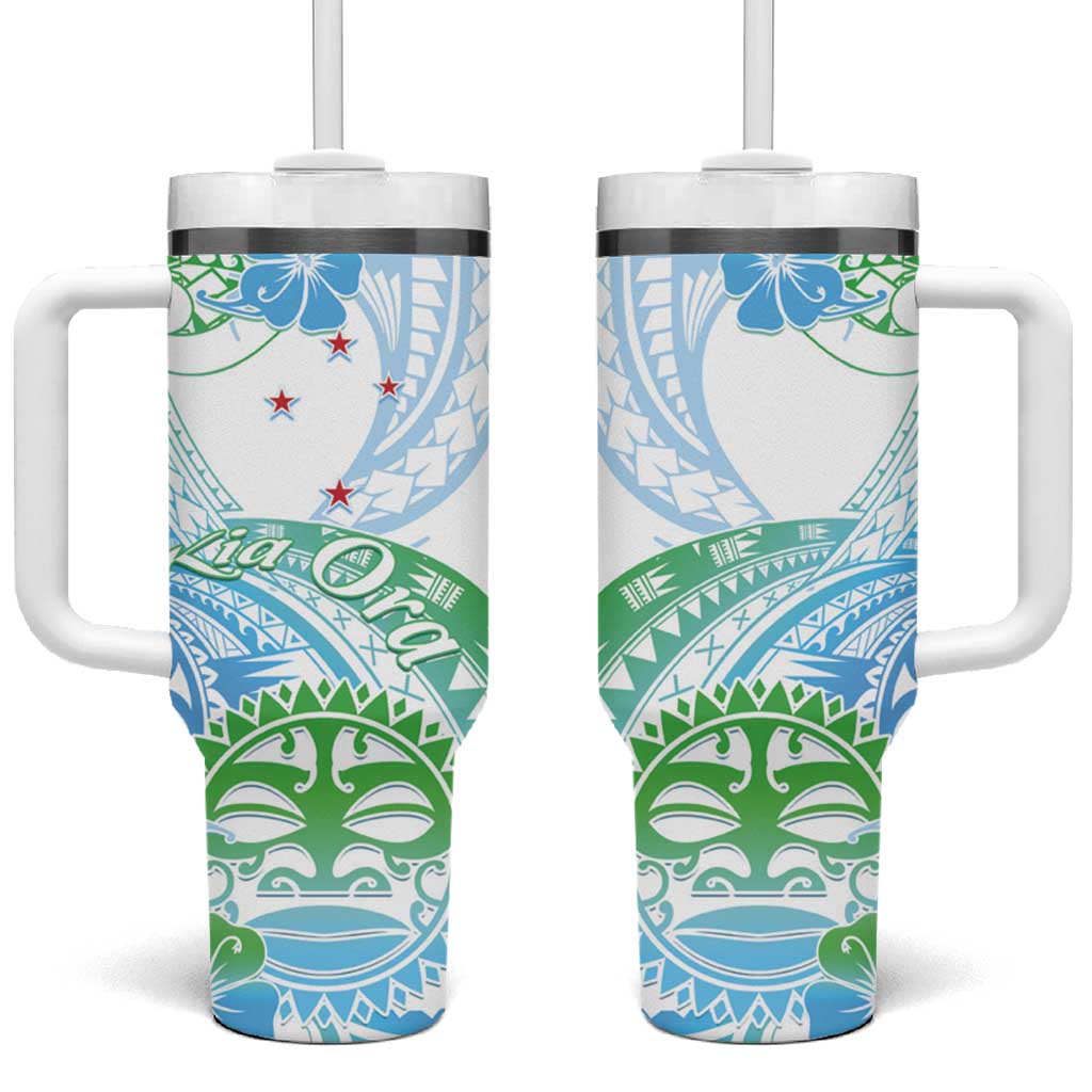 Kia Ora Maori New Zealand Pastel Tumbler With Handle Sun Ta Moko Aqua Green Version LT01 One Size: 40 oz Aqua - Polynesian Pride
