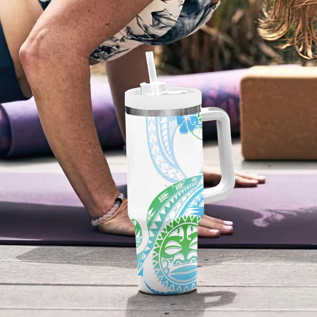 Kia Ora Maori New Zealand Pastel Tumbler With Handle Sun Ta Moko Aqua Green Version LT01 - Polynesian Pride