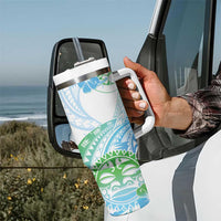 Kia Ora Maori New Zealand Pastel Tumbler With Handle Sun Ta Moko Aqua Green Version LT01 - Polynesian Pride