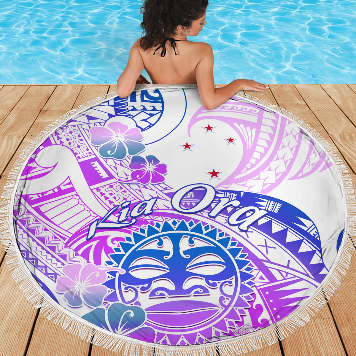 Kia Ora Maori New Zealand Pastel Beach Blanket Sun Ta Moko Lilac Version LT01 - Polynesian Pride
