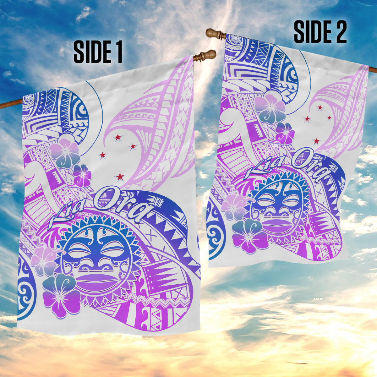 Kia Ora Maori New Zealand Pastel Garden Flag Sun Ta Moko Lilac Version LT01 - Polynesian Pride