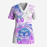 Kia Ora Maori New Zealand Pastel Scrub Top Sun Ta Moko Lilac Version - Polynesian Pride