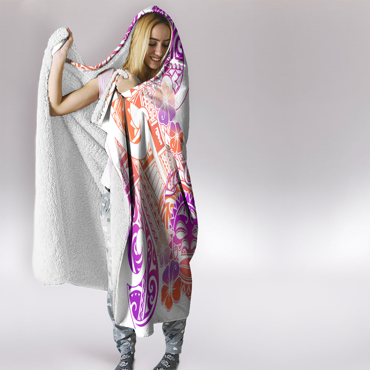 Kia Ora Maori New Zealand Pastel Hooded Blanket Sun Ta Moko Sunset Version LT01 - Polynesian Pride