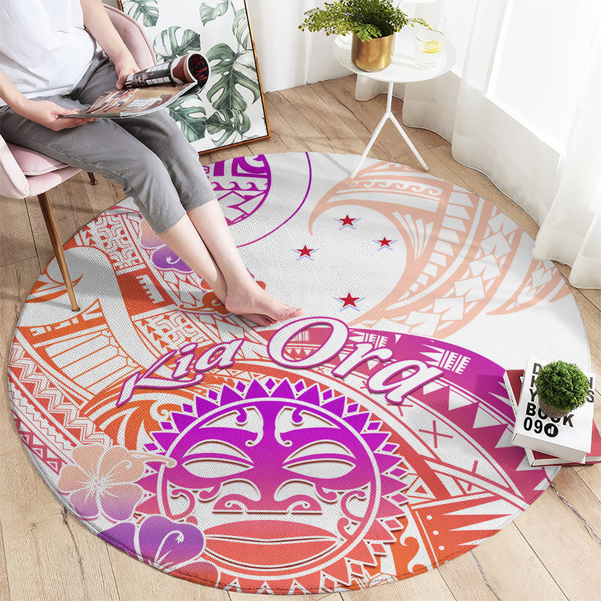 Kia Ora Maori New Zealand Pastel Round Carpet Sun Ta Moko Sunset Version LT01 - Polynesian Pride