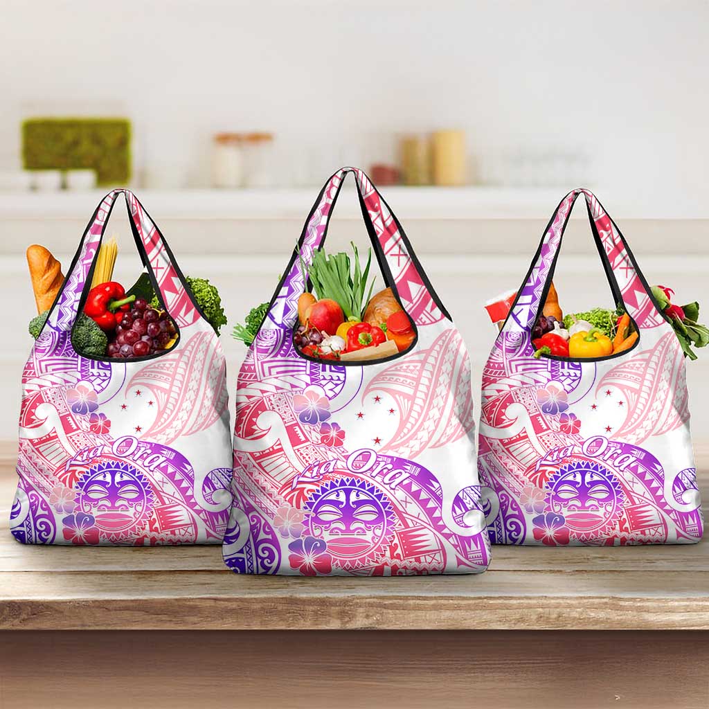 Kia Ora Maori New Zealand Pastel Grocery Bag Sun Ta Moko Sweet Version LT01 3-pack One Size Pink - Polynesian Pride
