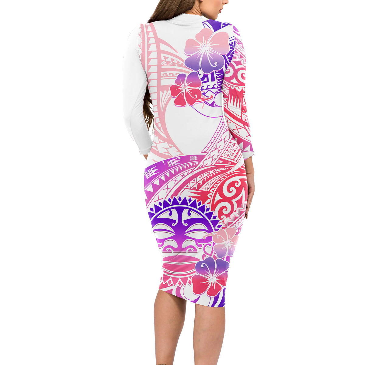 Kia Ora Maori New Zealand Pastel Long Sleeve Bodycon Dress Sun Ta Moko Sweet Version LT01 - Polynesian Pride