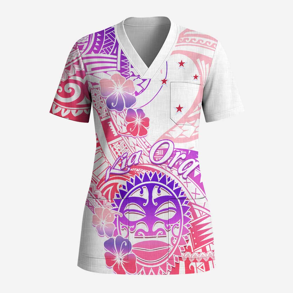 Kia Ora Maori New Zealand Pastel Scrub Top Sun Ta Moko Sweet Version - Polynesian Pride