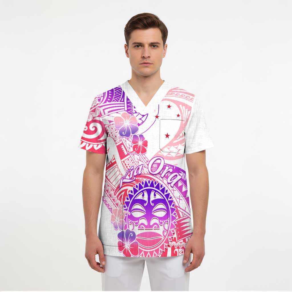 Kia Ora Maori New Zealand Pastel Scrub Top Sun Ta Moko Sweet Version - Polynesian Pride