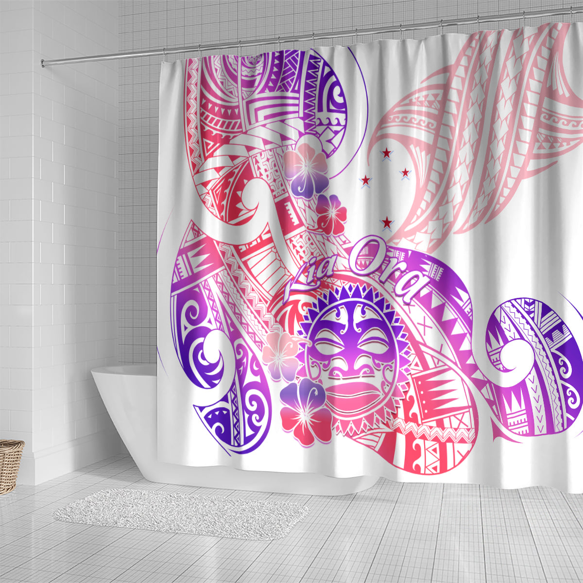 Kia Ora Maori New Zealand Pastel Shower Curtain Sun Ta Moko Sweet Version LT01 - Polynesian Pride