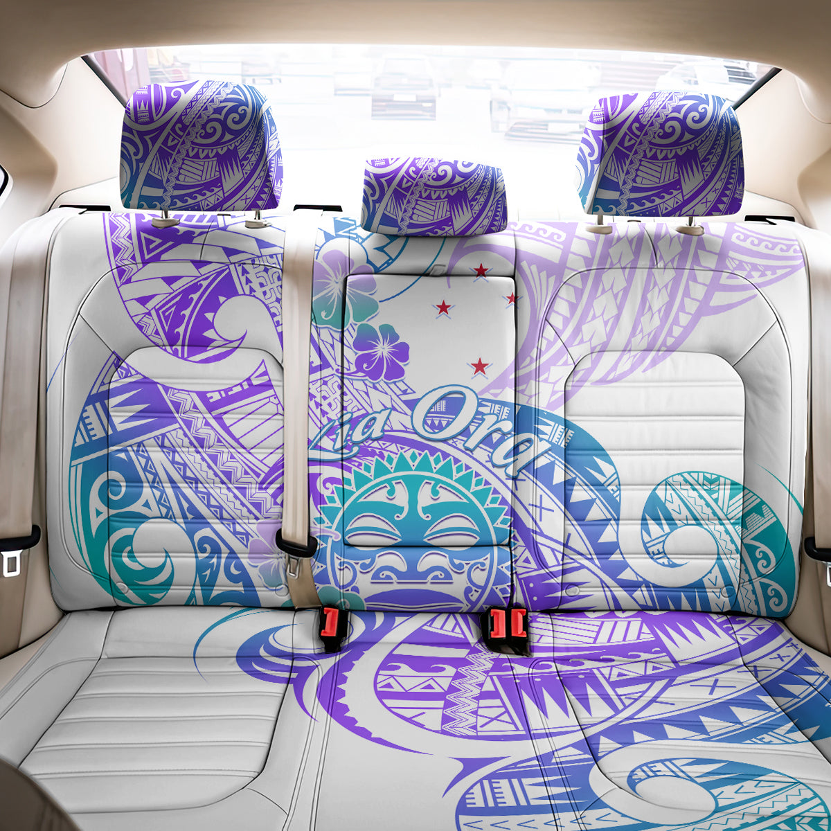 Kia Ora Maori New Zealand Pastel Back Car Seat Cover Sun Ta Moko Violet Version LT01 - Polynesian Pride