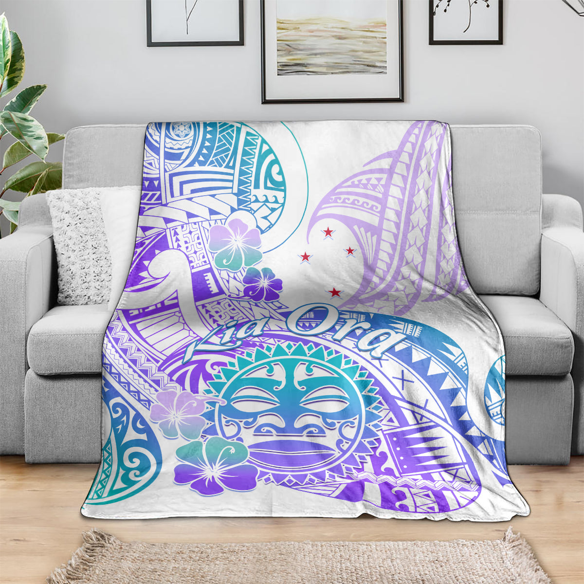 Kia Ora Maori New Zealand Pastel Blanket Sun Ta Moko Violet Version LT01 - Polynesian Pride