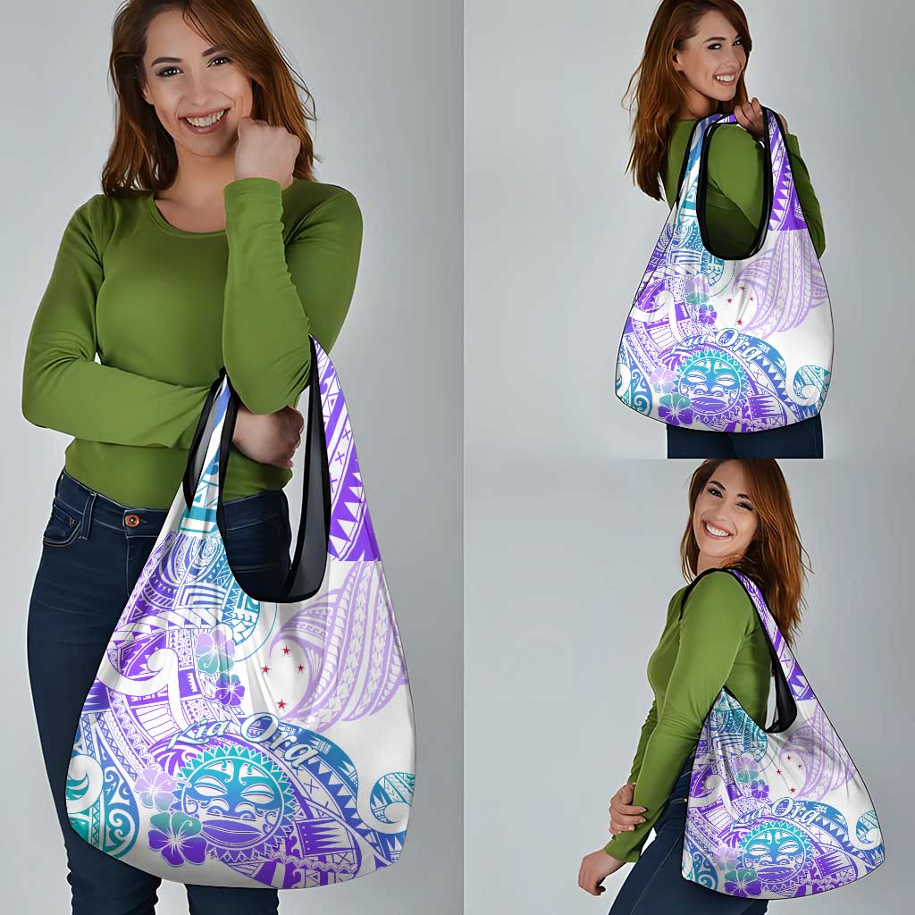 Kia Ora Maori New Zealand Pastel Grocery Bag Sun Ta Moko Violet Version