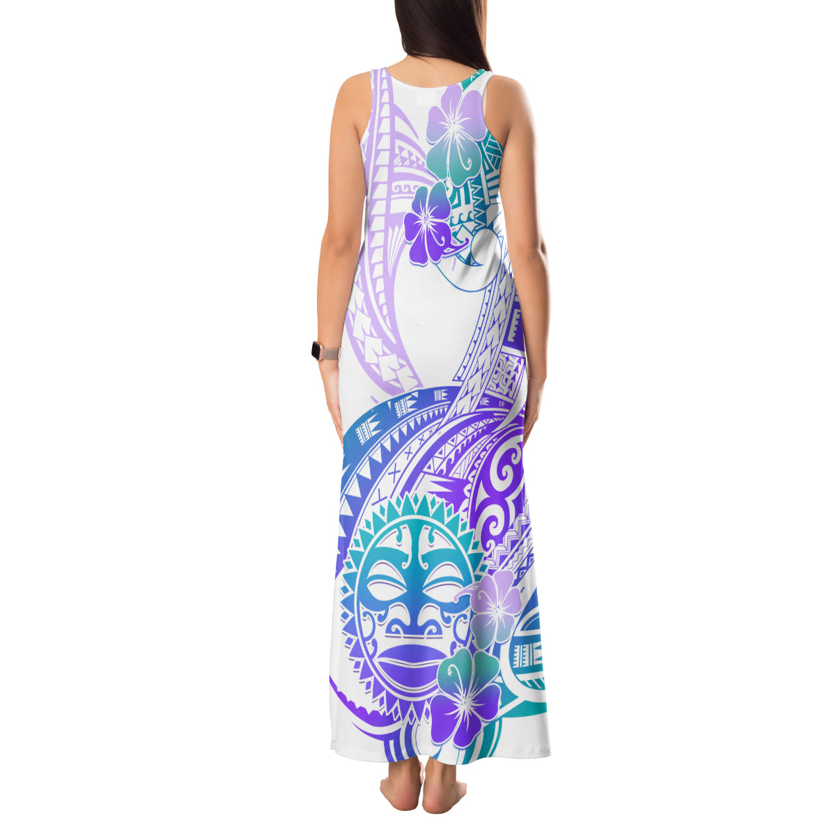 Kia Ora Maori New Zealand Pastel Tank Maxi Dress Sun Ta Moko Violet Version LT01 - Polynesian Pride
