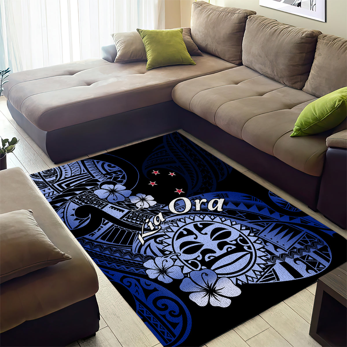 Aotearoa Kia Ora New Zealand Ta Moko Blue Version Area Rug LT01 - Polynesian Pride