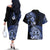 Aotearoa Kia Ora New Zealand Ta Moko Blue Version Couples Matching Off The Shoulder Long Sleeve Dress and Hawaiian Shirt LT01 - Polynesian Pride