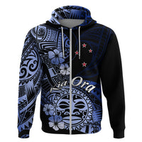 Aotearoa Kia Ora New Zealand Ta Moko Blue Version Hoodie LT01 Zip Hoodie Blue - Polynesian Pride