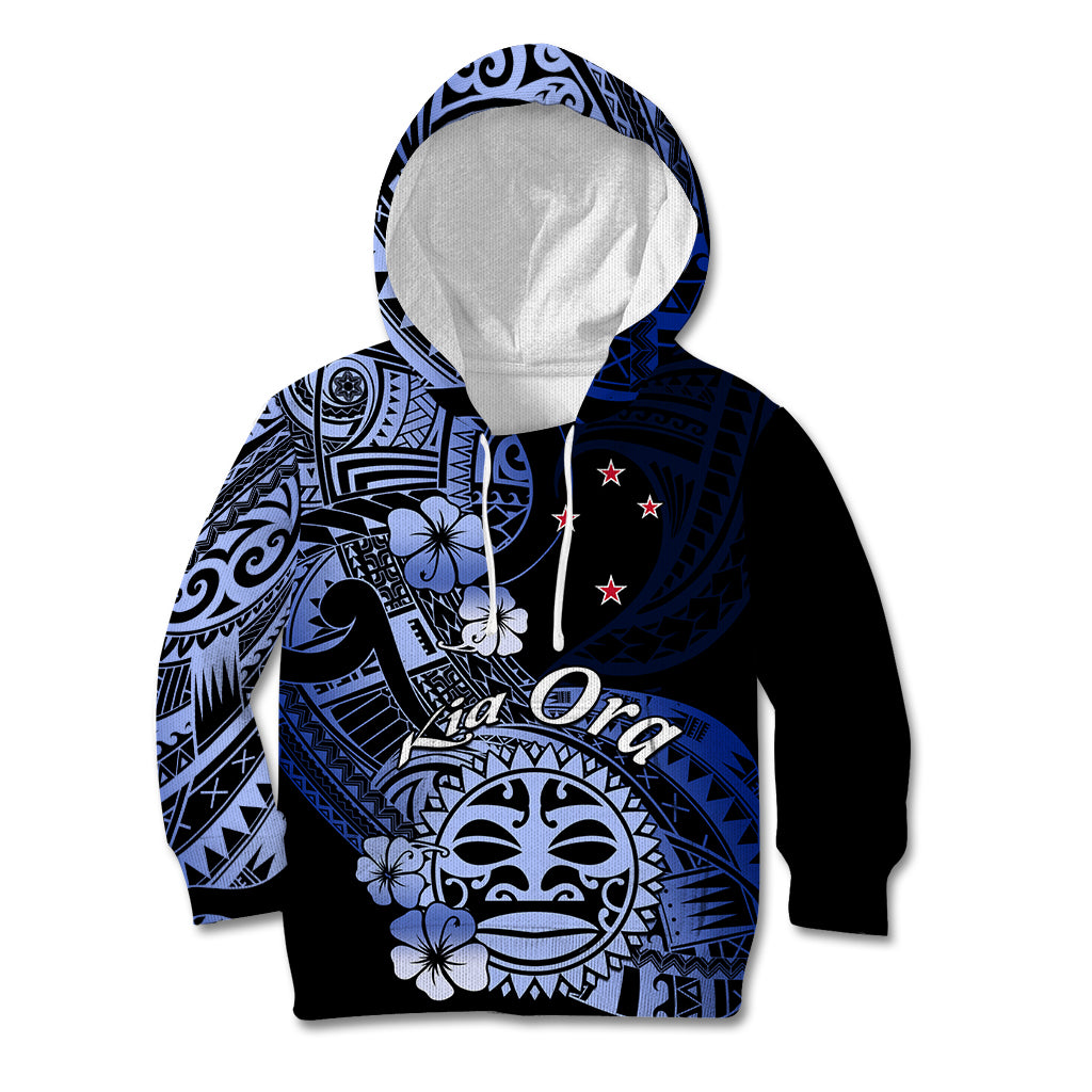 Aotearoa Kia Ora New Zealand Ta Moko Blue Version Kid Hoodie LT01 Hoodie Blue - Polynesian Pride