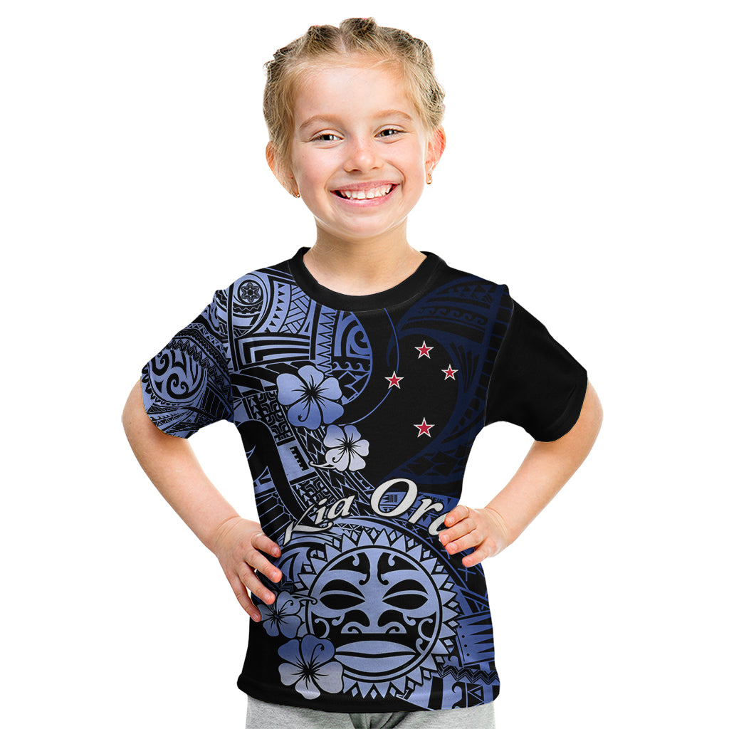 Aotearoa Kia Ora New Zealand Ta Moko Blue Version Kid T Shirt LT01 Blue - Polynesian Pride