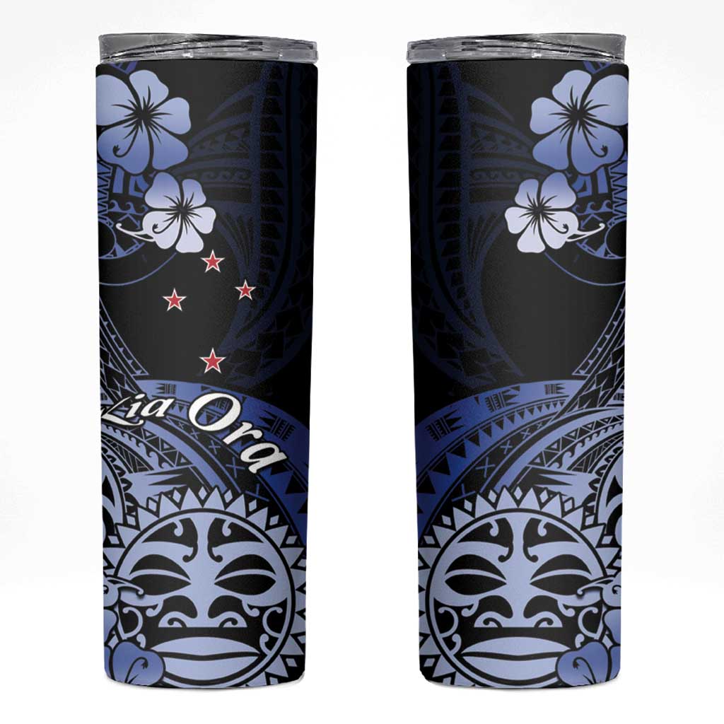 Aotearoa Kia Ora New Zealand Ta Moko Blue Version Skinny Tumbler LT01 Blue - Polynesian Pride