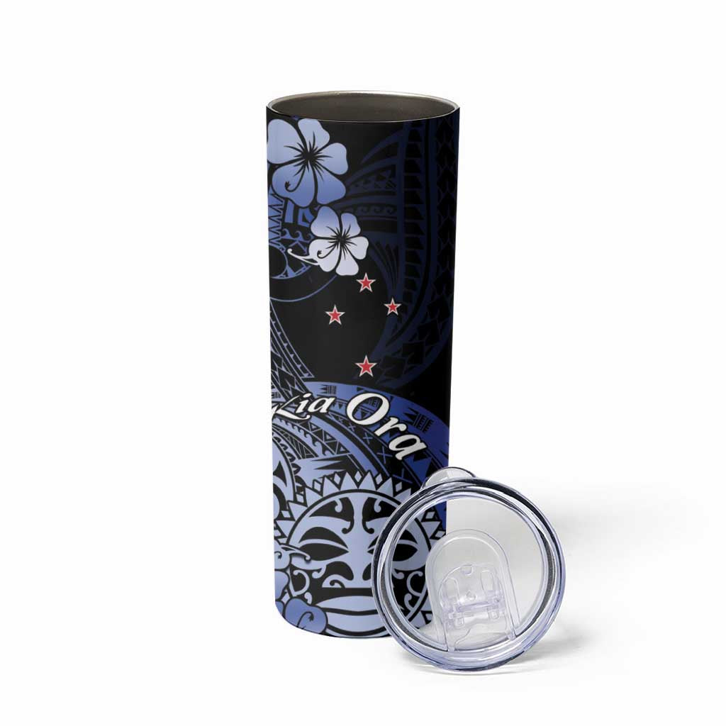 Aotearoa Kia Ora New Zealand Ta Moko Blue Version Skinny Tumbler LT01 - Polynesian Pride
