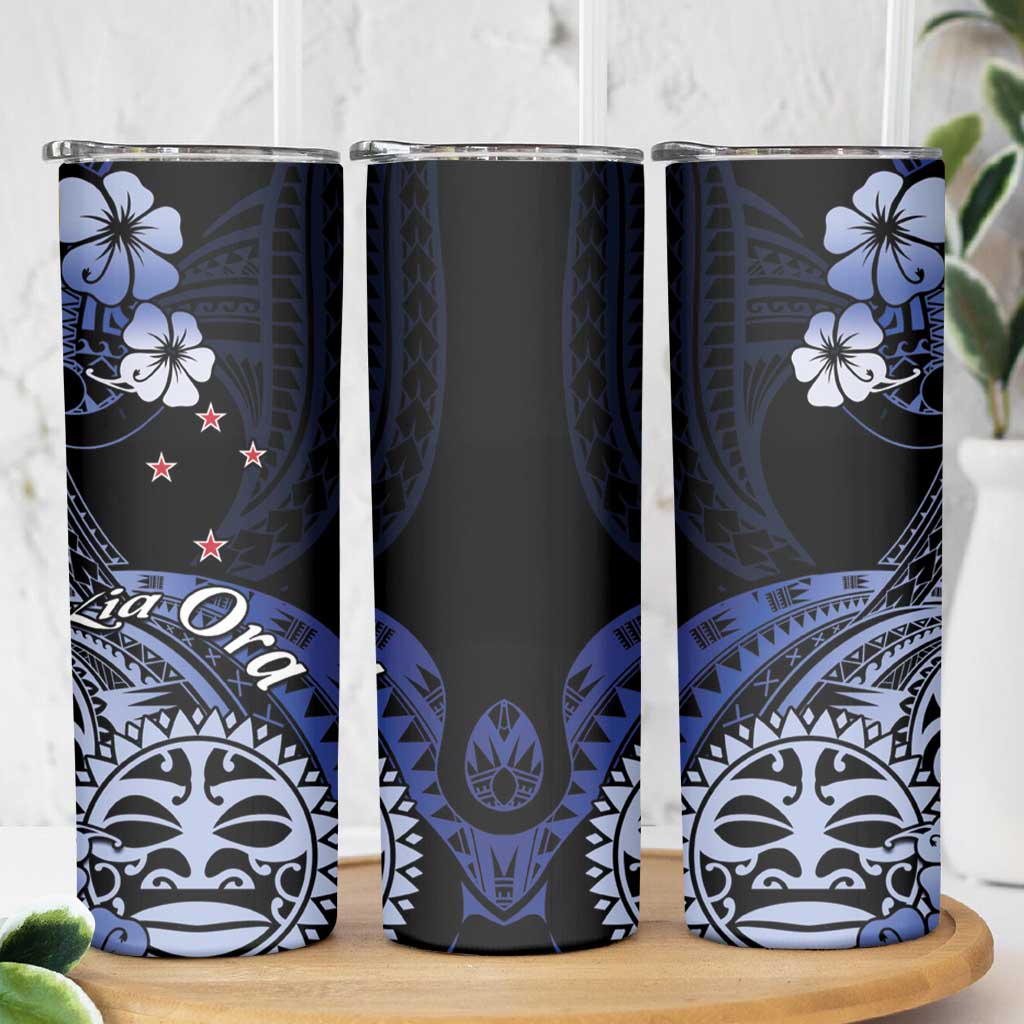 Aotearoa Kia Ora New Zealand Ta Moko Blue Version Skinny Tumbler LT01 - Polynesian Pride
