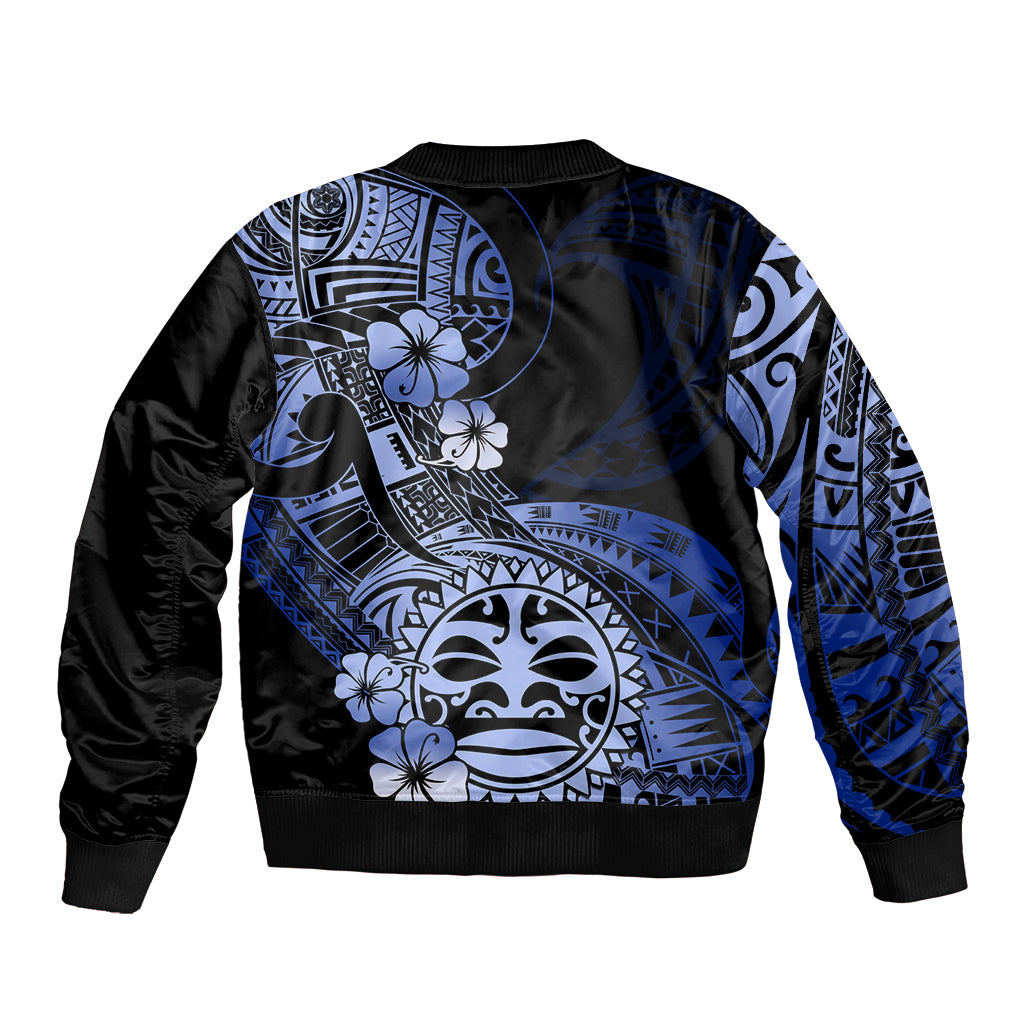 Aotearoa Kia Ora New Zealand Ta Moko Blue Version Sleeve Zip Bomber Jacket LT01 - Polynesian Pride