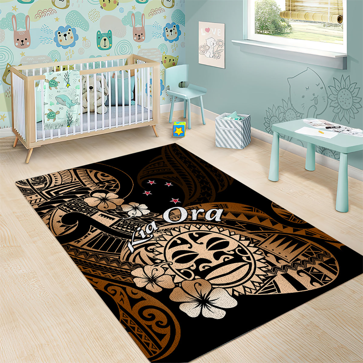 Aotearoa Kia Ora New Zealand Ta Moko Gold Version Area Rug LT01 - Polynesian Pride
