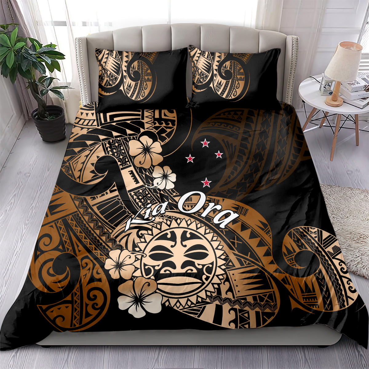 Aotearoa Kia Ora New Zealand Ta Moko Gold Version Bedding Set LT01 - Polynesian Pride