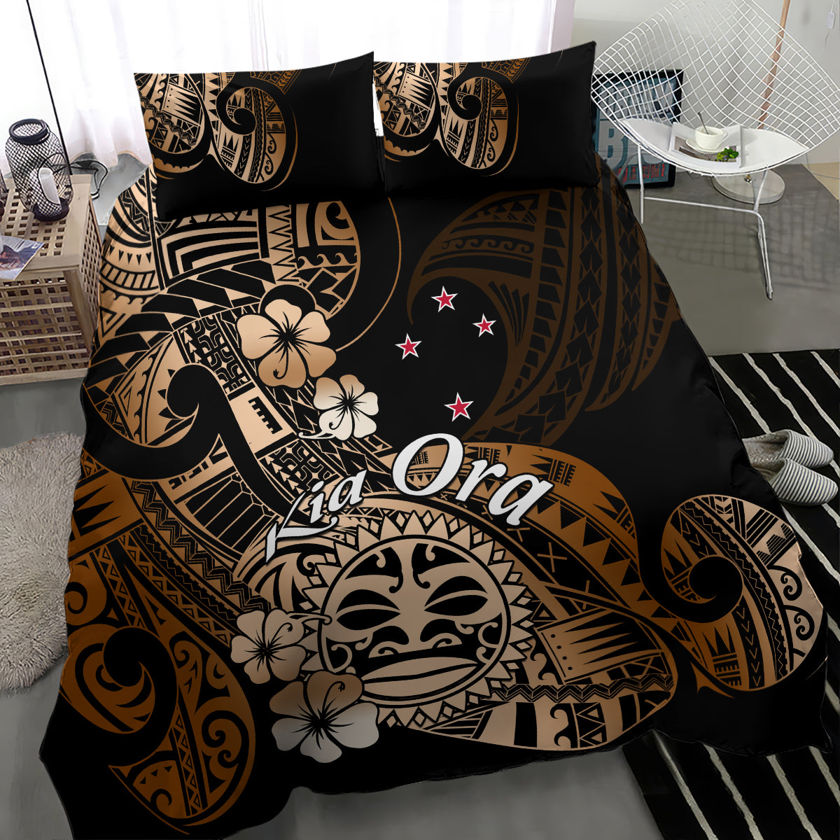 Aotearoa Kia Ora New Zealand Ta Moko Gold Version Bedding Set LT01 - Polynesian Pride