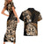 Aotearoa Kia Ora New Zealand Ta Moko Gold Version Couples Matching Short Sleeve Bodycon Dress and Hawaiian Shirt LT01 - Polynesian Pride