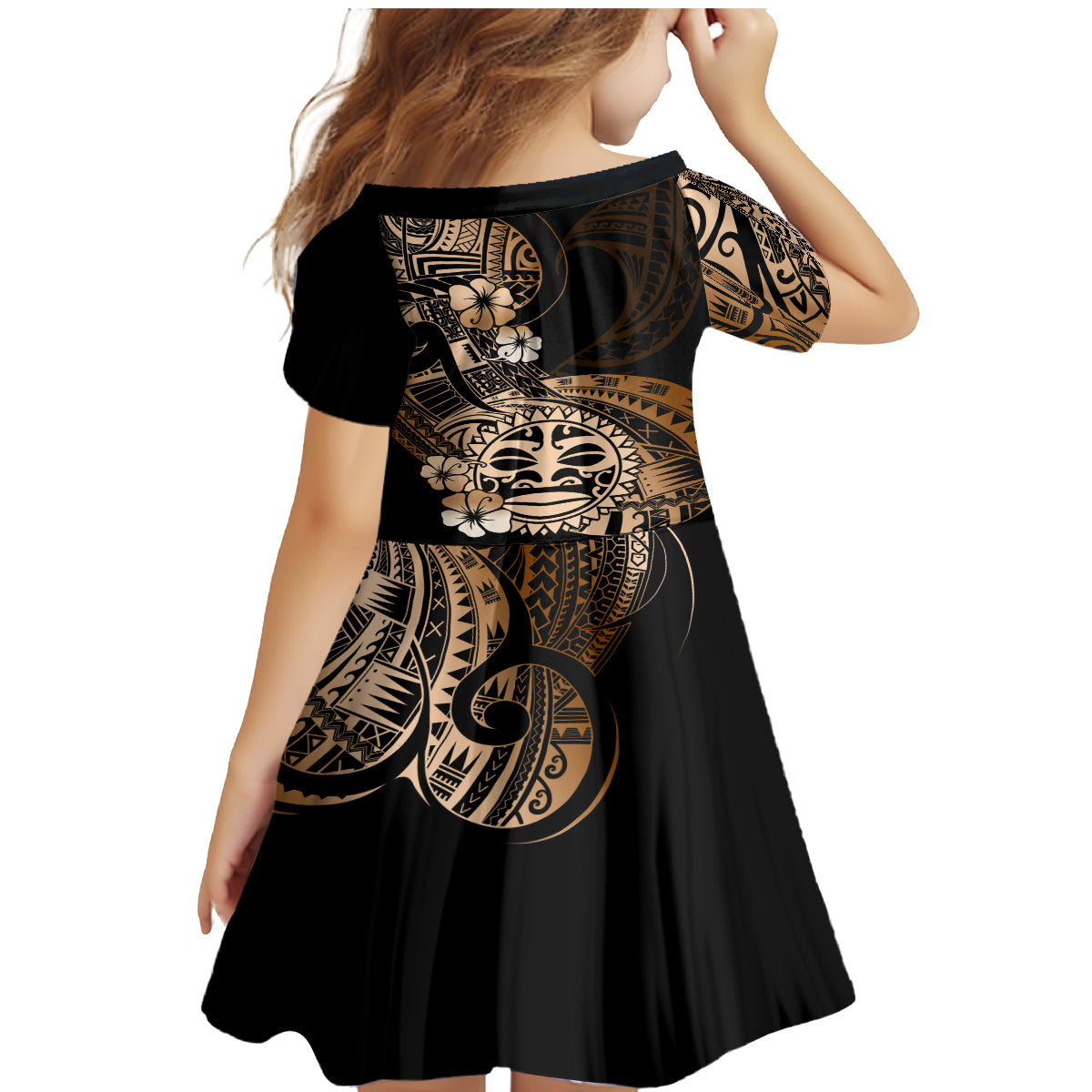 Aotearoa Kia Ora New Zealand Ta Moko Gold Version Family Matching Mermaid Dress and Hawaiian Shirt LT01 - Polynesian Pride