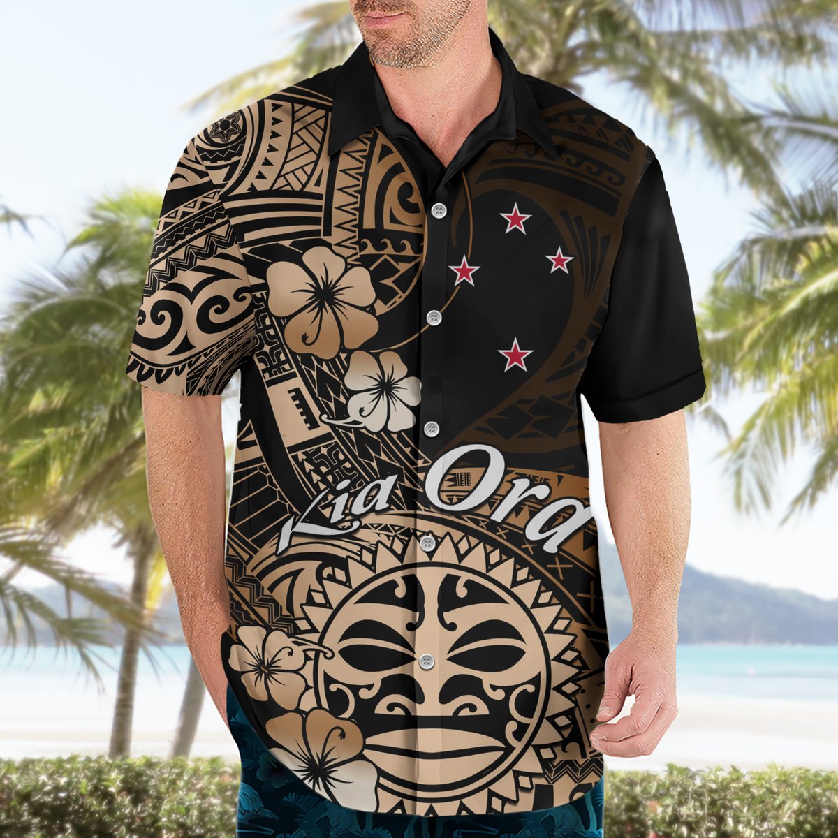 Aotearoa Kia Ora New Zealand Ta Moko Gold Version Hawaiian Shirt LT01 - Polynesian Pride