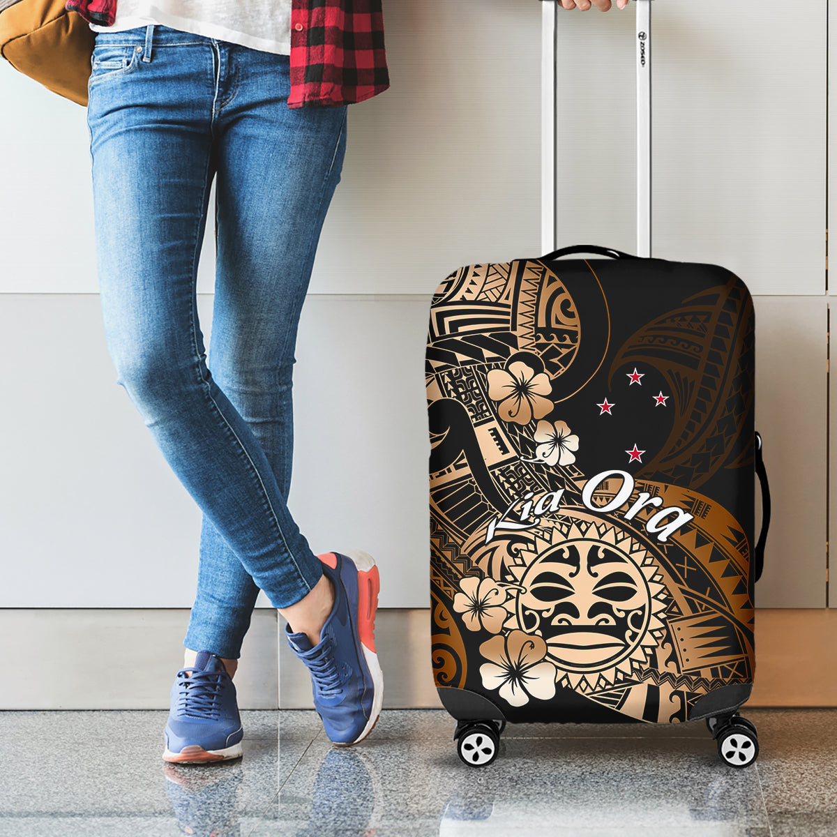 Aotearoa Kia Ora New Zealand Ta Moko Gold Version Luggage Cover LT01 - Polynesian Pride