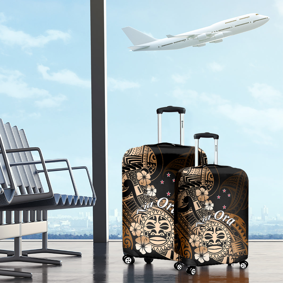 Aotearoa Kia Ora New Zealand Ta Moko Gold Version Luggage Cover LT01 - Polynesian Pride
