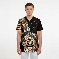 Aotearoa Kia Ora New Zealand Ta Moko Gold Version Scrub Top - Polynesian Pride