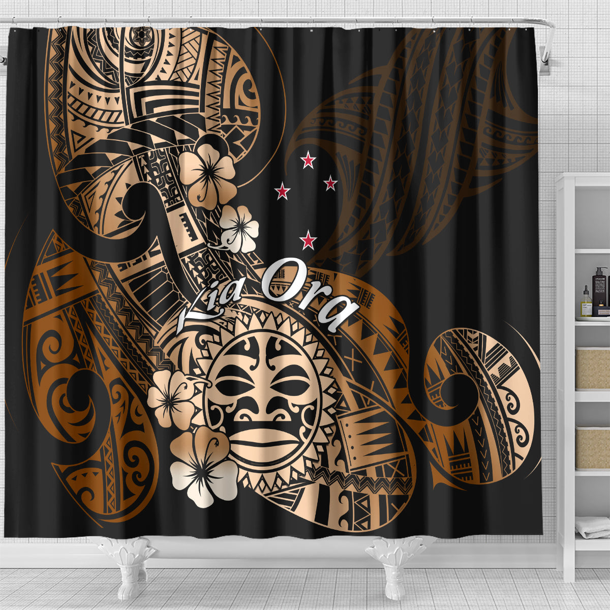 Aotearoa Kia Ora New Zealand Ta Moko Gold Version Shower Curtain LT01 - Polynesian Pride